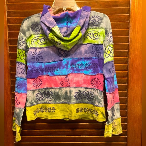 Boho tie-dyed, peaceful-vibe Hooded Knit Jacket with pockets. Soft & never worn. - Picture 2 of 14